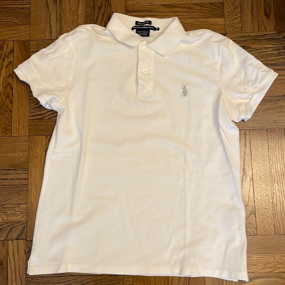 Classic fit Mesh Polo Shirt in white with Silver horse